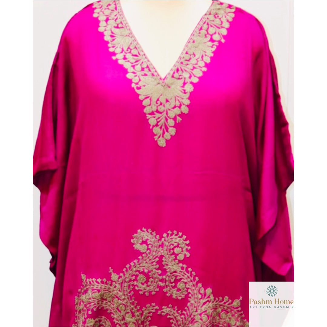 Pink Fine Wool Long Kaftaan